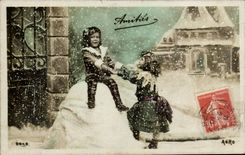 Fantasy - Children - Friendships - Children playing in snow CPA