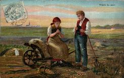 Fantaisie - Couple - Priere du Soir - CPA 