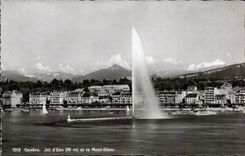 Swiss CPSM Geneva Jet of water and Mont Blanc