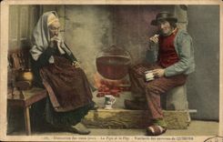 CPA Phantasie-Ablenkung der alten Tage das Rohr und alten die Manner des leichten Schlages der Umlagerungen der Quimper-Folklore kostumieren