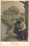 Fantaisie - Couple - Kiss under the trees - CPA 