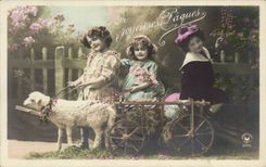 Fantasy - Child - Merry Easter - sheep - Happy Easter - sheep - CPA