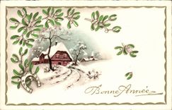 Festivals - Happy New Year - houx - holly - winter scene - CPA
