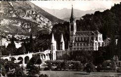 CPA Lourdes Basilica and mountains