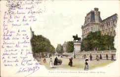 Paris CPA Statue d'Etienne Marcel et Hotel de ville