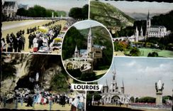 CPA Lourdes Blessing of the patients the basilica and the cave