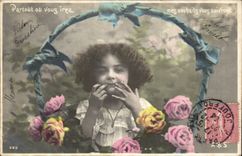 Fantasy - Child - Child framed in pinks - CPA