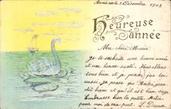 Festivals - Happy Year - Swan - boat - boat - swan - CPA