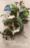 Festivals - Happy New Year - houx - holly - horseshoe - horseshoe - CPA