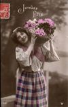 Fantasy - Woman - Woman holding tennis shoe off pink - flowers - flowers - CPA