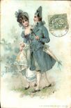 Fantaisie - Couple with noble clothing - blue tinge - CPA 