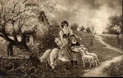 Fantasy -- Woman - Beregere - Child - sheep shepherdess - sheep - CPA