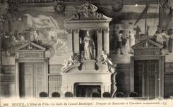 Rouen CPA Town hall Room of the municipal council Frescos of Bandouin and monumental chimney