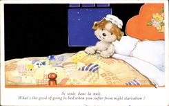 CPA Fantaisie Si seule dans la nuit Chien Chiot