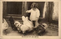 CPA Fantasy Child Bouboule and the animals Hens