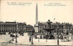 Paris CPA setzt Harmonie-Brunnen und den Obelisk