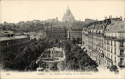 Paris CPA Square d'Anvers et SAcre coeur Montmartre