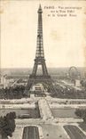 Paris CPA Panoramic View on the Eiffel Lathe and the large wheel