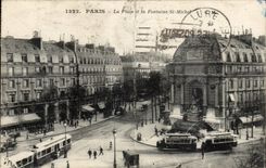 Paris CPA the place and the fountain St Michel