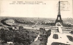 Paris CPA Panorama taken of Trocadero the Seine Eiffel Tower