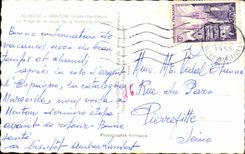 CPSM Menton the beach and the road of the Italian border