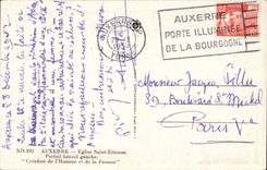 CPA Auxerre Church Saint Etienne side Gate left Creation of the man and the Woman