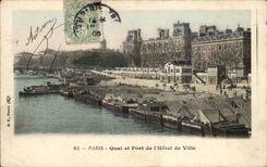 Paris CPA Quai et port de l'hotel de ville