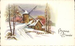 CPA Fantasy Happy New Year Windmill Mill