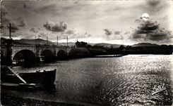 CPA Hendaye free Spanish Border Bidassoa and the international bridge with the moonlight
