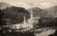 CPA Lourdes the basilica and Gave