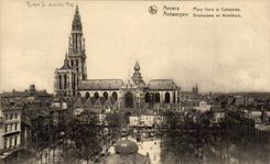 CPA Belgien Antwerpen setzt Grun und Kathedrale