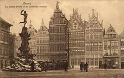 CPA Belgien Antwerpen Statue Brabo und alte Hauser