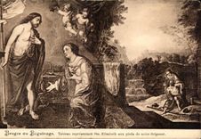 CPA Belgium Bruges with the beguinage Table representing St Elisabeth with the feet of our lord