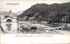 CPA Italy Italia Ventimiglia Alveo LED fium roja E chiesa di S Giovanni