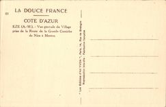 CPA Eze Ansicht des Dorfs das von der Strasse des grossen Gesimses von Nizza genommen wird hat Menton