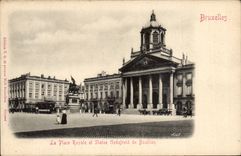 Belgie Belgium Brussels CPA the royal place and Statue Godefroid de Bouillon