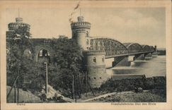 CPA Mainz amndt Rhein Eisenbahnbrucke uber den Rhein