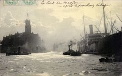 CPA Belgium the port of Masac after the next flood Boat Boat
