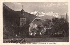 CPA Servoz the church and the Mount Blanc