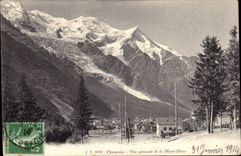 CPA Chamonix Vue generale et le Mont Blanc