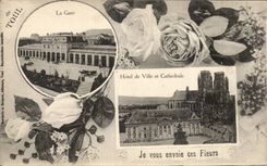 Toul CPA Train station Town hall and cathedral