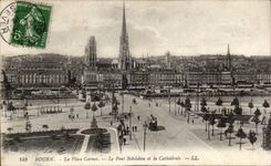 CPA Rouen the Carnot place the Boieldieu bridge and the cathedral