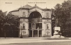 CPA Karlsruhe Festhalle mit Bismarckdenkmal