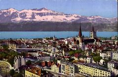 Switzerland - Schweiz - Vaud - Lausanne - Bessiere Port - the Cathedral - the Alps CPA