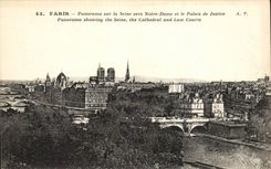 Paris - Panorama sur la Seine vers Notre Dame et le Palais de Justice - CPA 