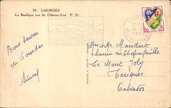 Lourdes - the Basilica seen of the Castle Fort - CPA