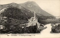 CPA Lourdes the basilica and Gave