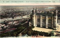 Lyon CPA Notre Dame de Fourviere Seen on Lyon and the junction of the Rhone and the Saone