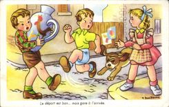 CPA Phantasie-Kinder die Abfahrt ist gut aber Station auf Ankunft Xhine Hund