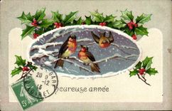 CPA Fantaisie Oiseaux Heureuse annee